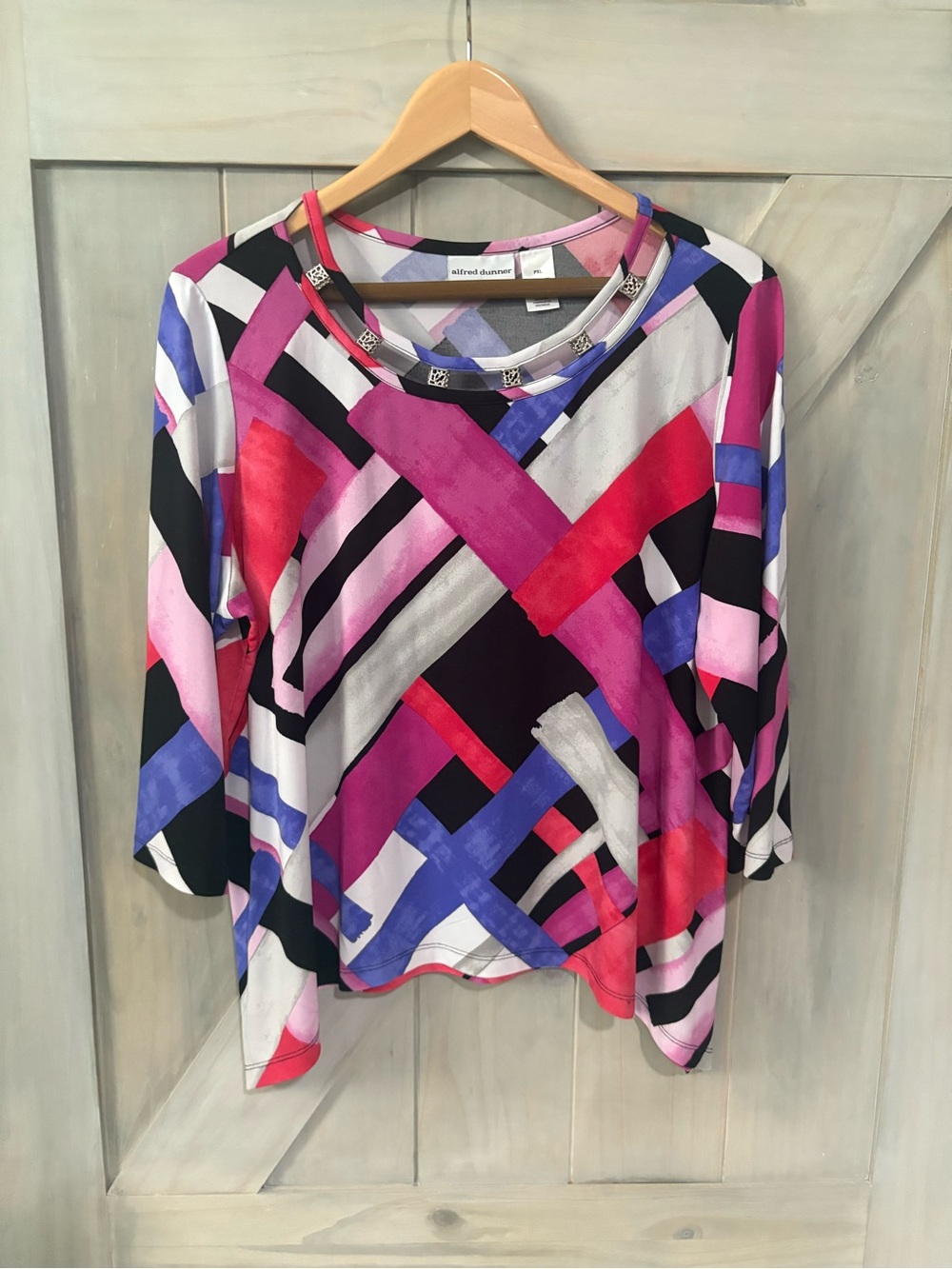 Alfred Dunner Pink Black Purple Multi-Color Geometric Top